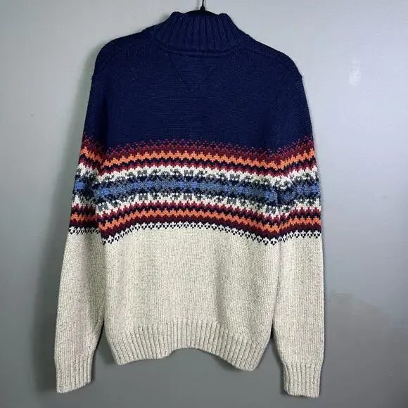 Tommy Hilfiger sweater medium fair isle quarter zip wool blend